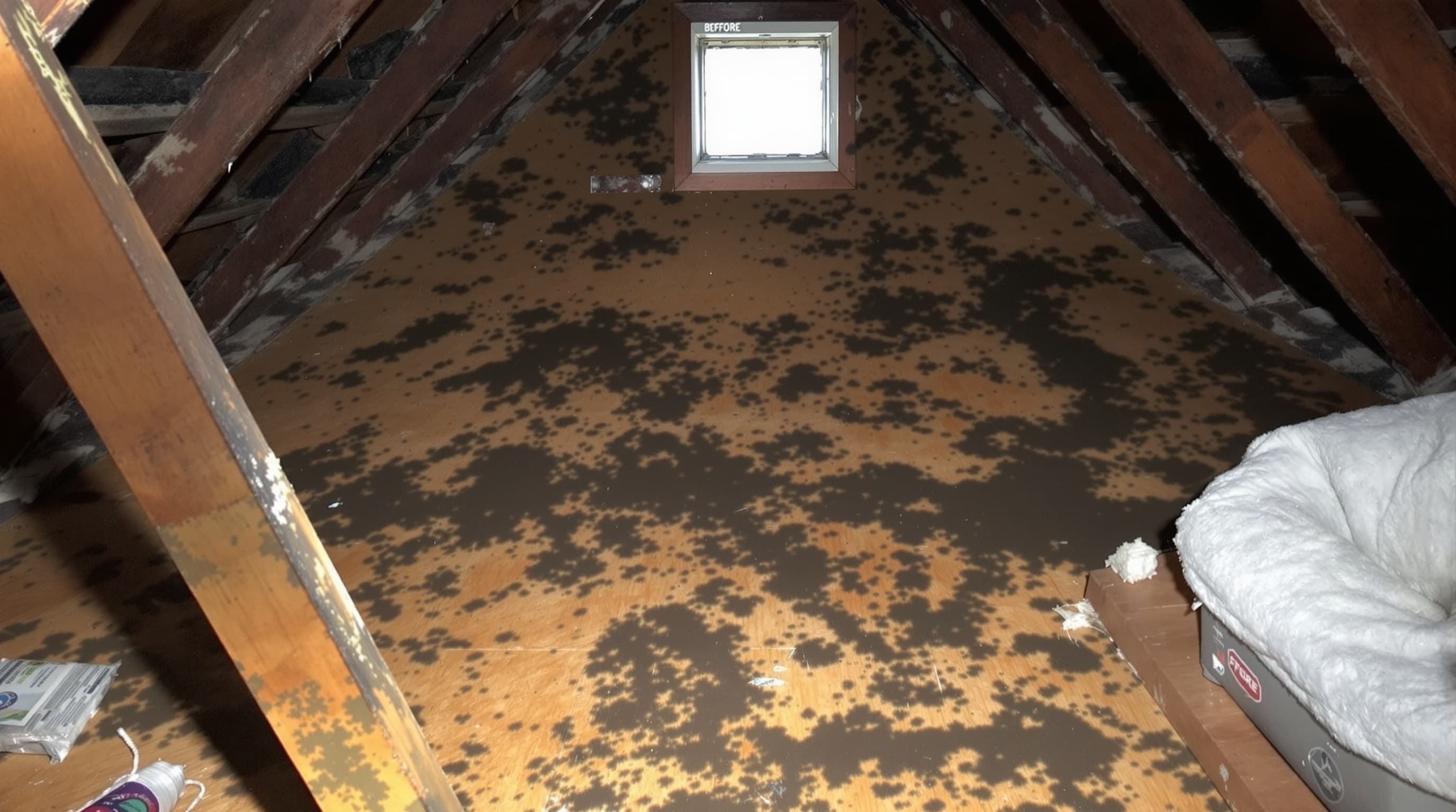 Attic Sheathing Remediation — before
